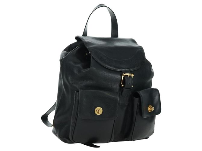 Autre Marque Mochila de couro preta e dourada Auth LNZ354V da TIFFANY&Co. Preto Dourado