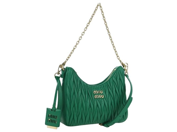 Bolsa de Ombro Miu Miu Matelassé em Couro 2 em 1 Verde Dourado Auth 171450SAM