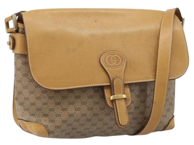 Gucci Bolso de Hombro Micro GG Supreme PVC Beige Oro Auth 173930 Dorado