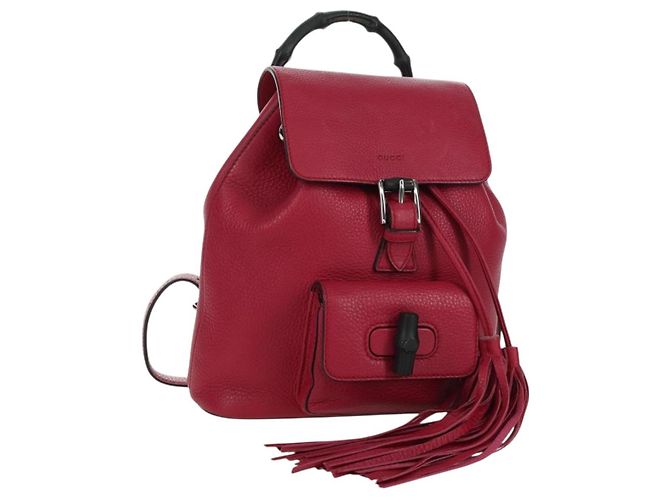 GUCCI Bamboo Backpack Leather Pink Silver 387149 Auth 171479V Silvery