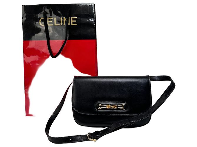 Céline Vintage Celine Leather Shoulder Bag Black