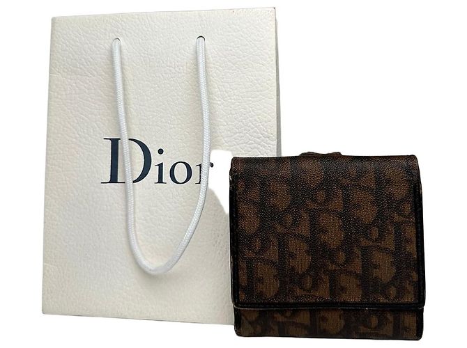 Vintage Dior Oblique Monogram Leather Wallet Brown