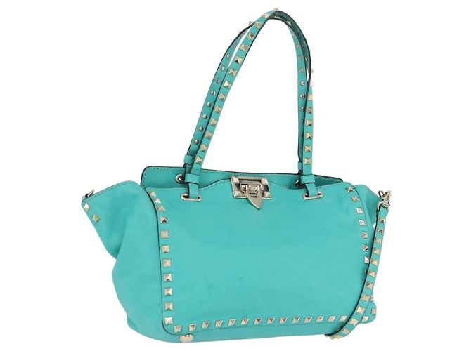 VALENTINO Bolsa Rock Studs de Couro 2 em 1 Verde Dourado Auth BA10926