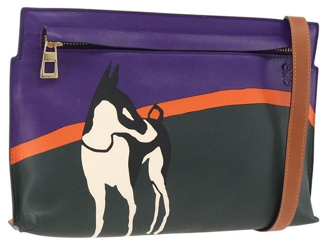 Bolsa de ombro em couro LOEWE John Allen Collaboration Roxo Dourado Auth ARZ442M