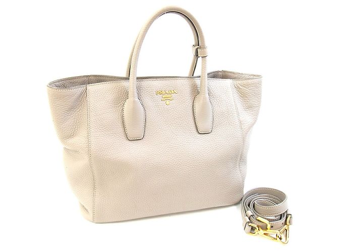 Prada Light Greige Leather Handbag Grey