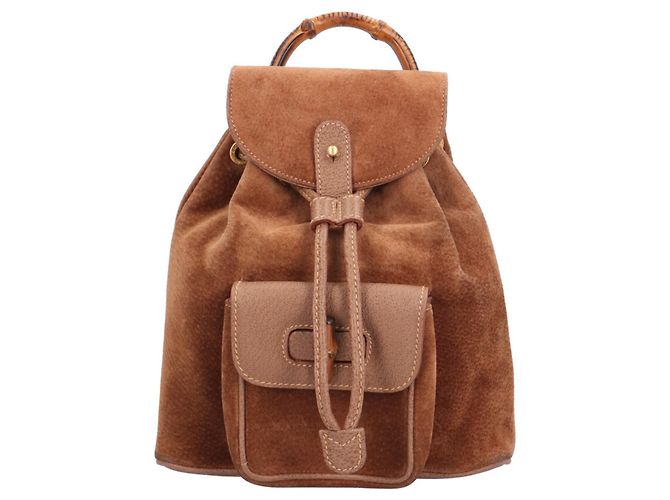 Gucci Mini Backpack in Suede and Leather Brown