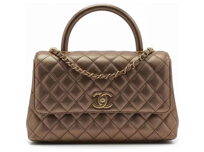 Chanel 19A Medium Coco Handle Bolsa de Caviar Metálico Cobre Atemporal Gold hardware