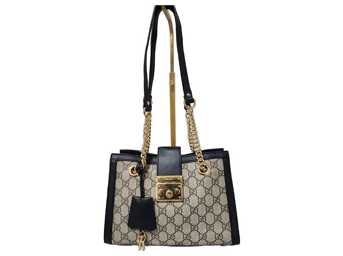 Padlock GUCCI GG Supreme Monogram Piccola Tote con Lucchetto Nera Marrone Beige