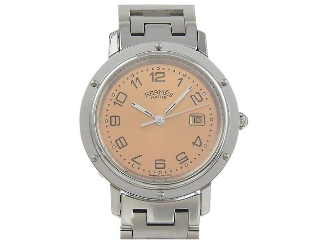 Hermès Hermes Clipper Edelstahl-Uhr Pink 