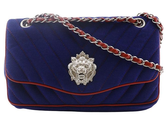 Timeless Bolso de Hombro de Cadena Doble de Algodón Chanel Azul