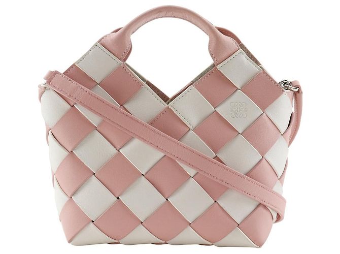 Bolsa 2 em 2 de couro trançado Loewe Rosa Branco
