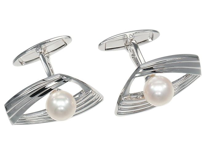 MIKIMOTO Pearl Silver Cufflinks Silvery