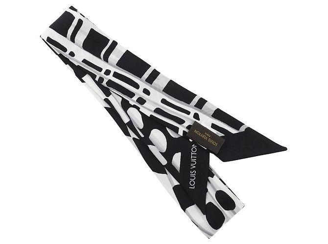 Lenço de Seda Bandeau Louis Vuitton Preto Branco