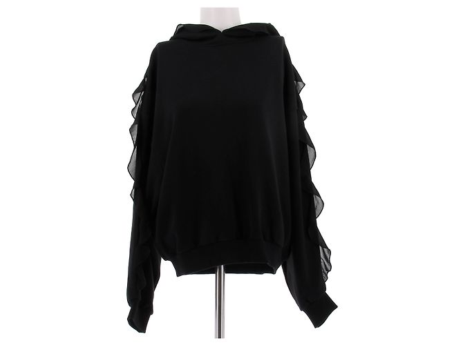 Blumarine Schwarzer Baumwoll-Hoodie mit Rüschen