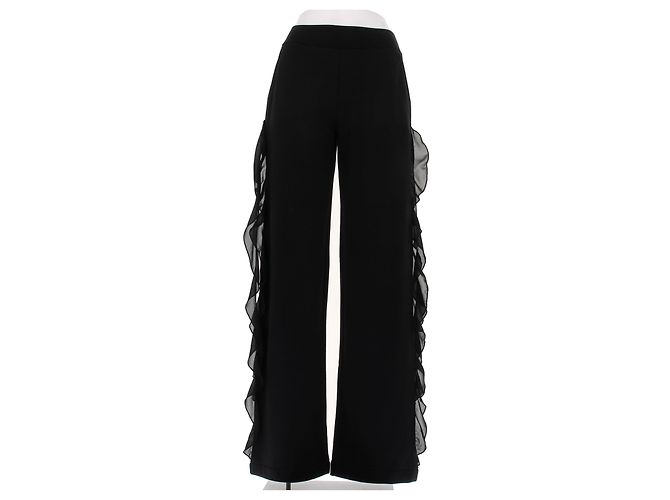 Blumarine Calças de jogging pretas com babados em algodão Preto