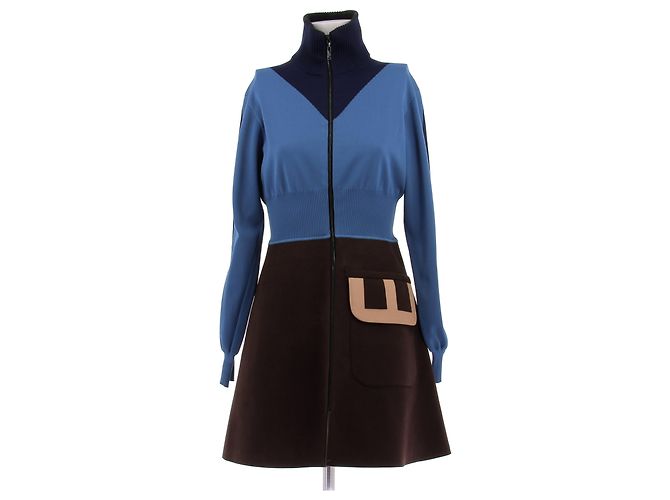 Louis Vuitton Vestido azul e marrom Outono 2014 Ghesquiere
