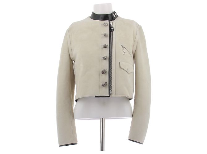 Louis Vuitton leather jacket cream with black collar Beige