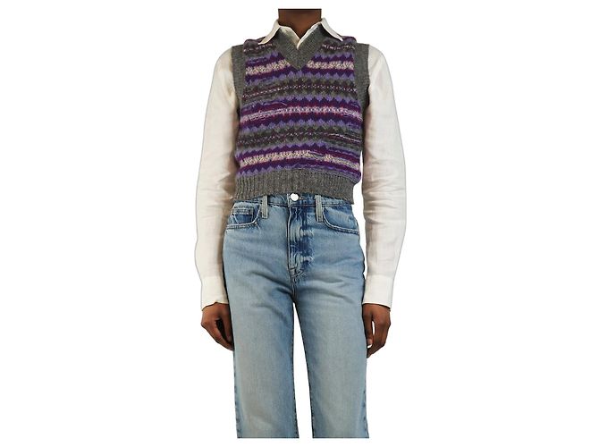 Acne Grau und lila Korina Fair Isle Strickweste - Größe XS