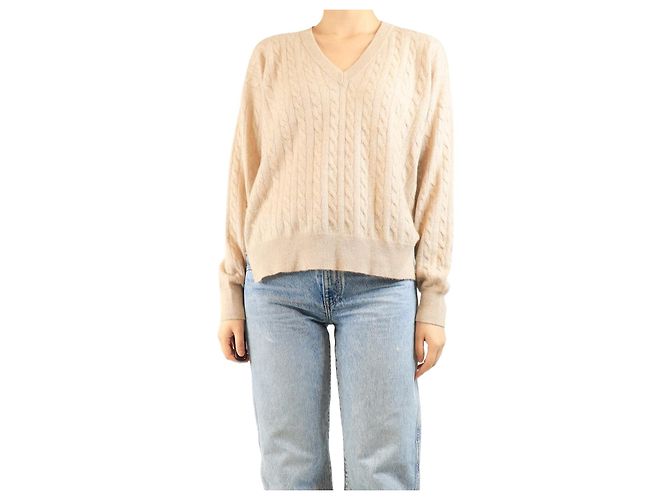 Brunello Cucinelli Neutrales V-Ausschnitt Kabelstrickpullover - Größe XL 