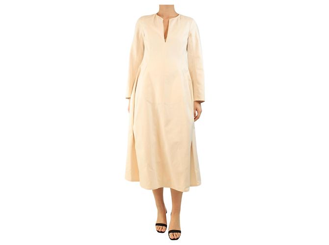 Studio Nicholson Creme Midi-Kleid mit langen Ärmeln - Größe UK 12 Roh