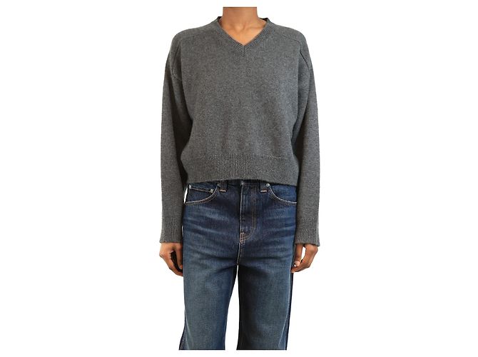 Autre Marque Grauer V-Ausschnitt-Pullover - Größe XS 