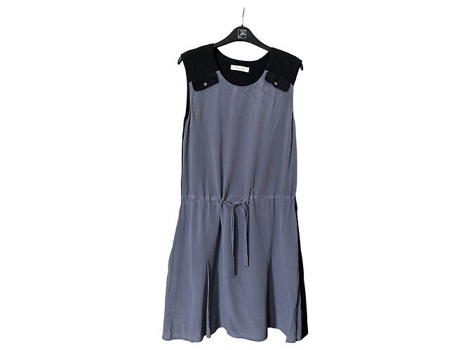 Autre Marque Naja Lauf Seiden Midi Kleid schwarz grau