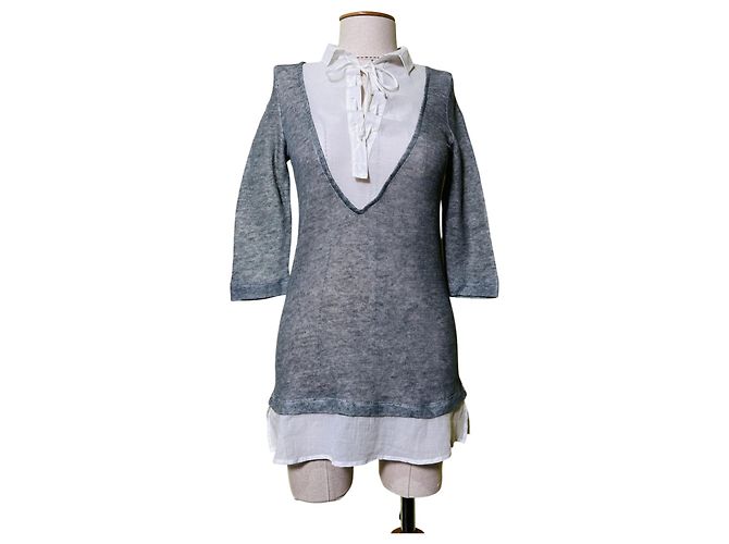 Autre Marque Top de lino Brebis Noir Gris Blanco