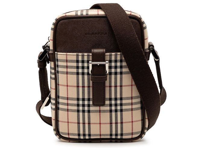 Borsa a tracolla in tela check beige Burberry