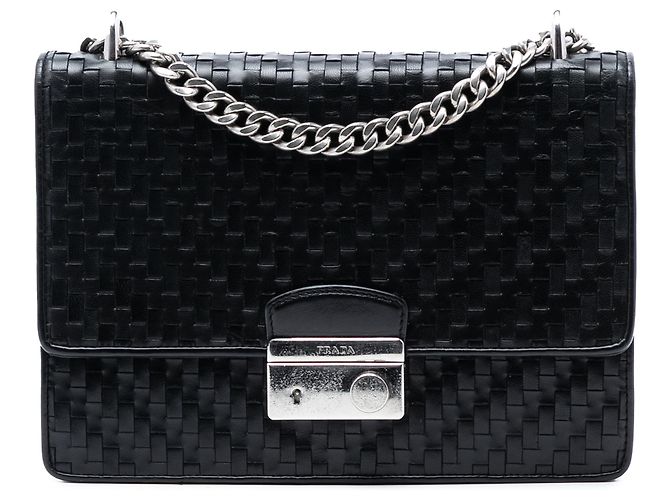 Bolsa de corrente em couro madras trançado preto Prada
