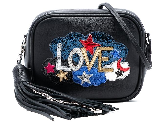 Bolsa de câmera mini em napa preta bordada Love da Saint Laurent Preto