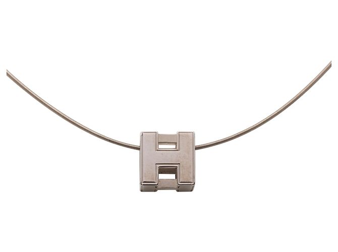 Collier Cube dH en émail plaqué palladium argent Hermès Argenté 