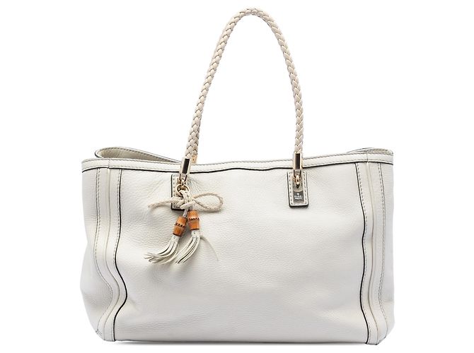 Gucci Tote Bella Médio em Couro Branco Cru