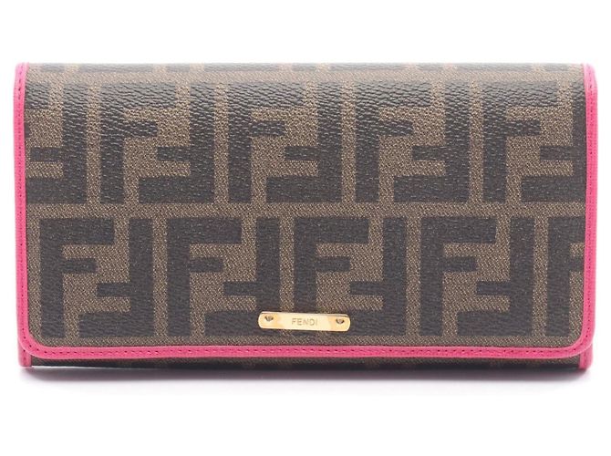 Fendi Zucca Bi-fold Long Wallet Brown Black Pink