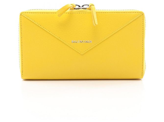 Cartera larga de cuero amarillo Balenciaga