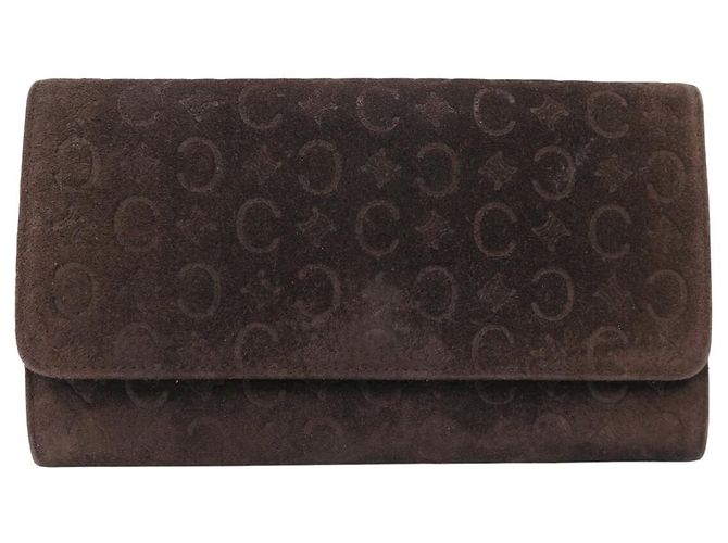 Triomphe Céline VINTAGE CELINE GRAND EMBOSSED TRIUMPH & C SUEDE WALLET Brown