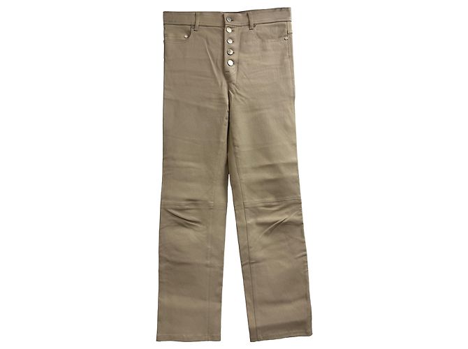 Pantalones Rectos Joseph en Cuero Beige
