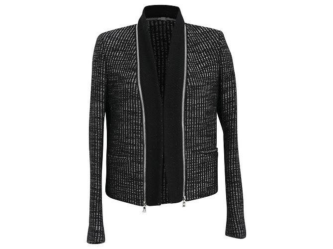 Blazer de Lã Preta com Acento em Tweed Sandro Preto