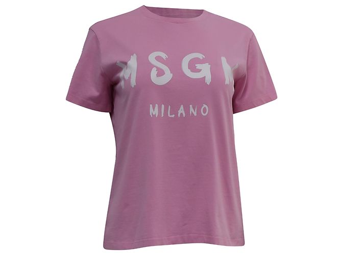 Camiseta de algodón rosa con estampado de logo MSGM 