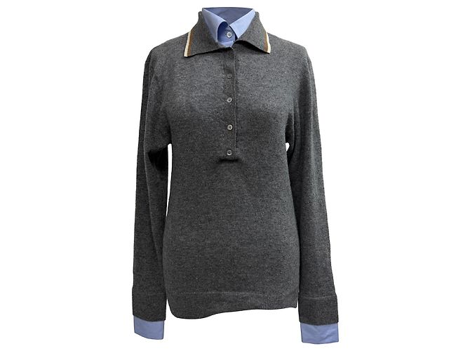 Stella Mc Cartney Polo aus grauer Wolle Mix Knit und Hemd von Stella McCartney