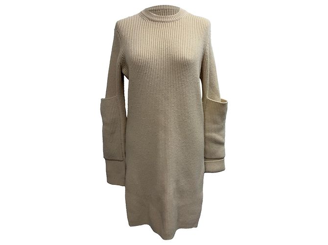 Vestido de suéter canelado em cashmere bege Joseph