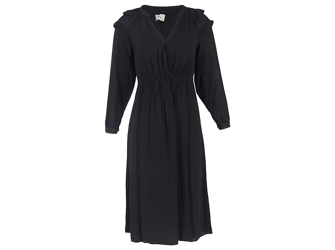Vestido Midi Ulla com Renda em Viscose Preta da Ba&Sh Preto