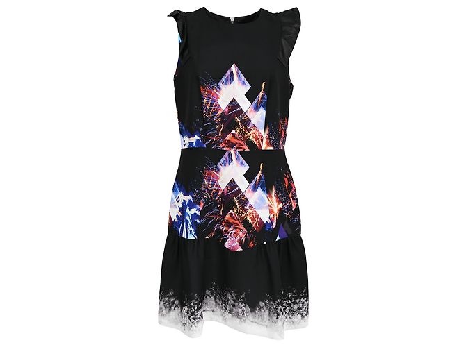 Sandro Mini Kleid mit Feuerwerksdruck aus schwarzem Polyester