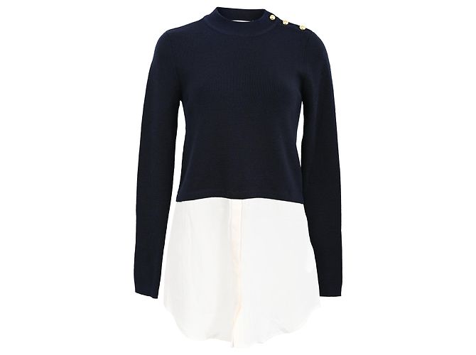 Sandro Salima Pullover mit Schichteffekt aus marineblauer Merinowolle