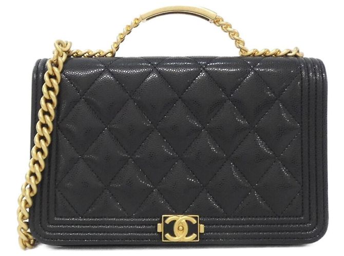 Le Boy Corrente de carteira Chanel Boy line Preto