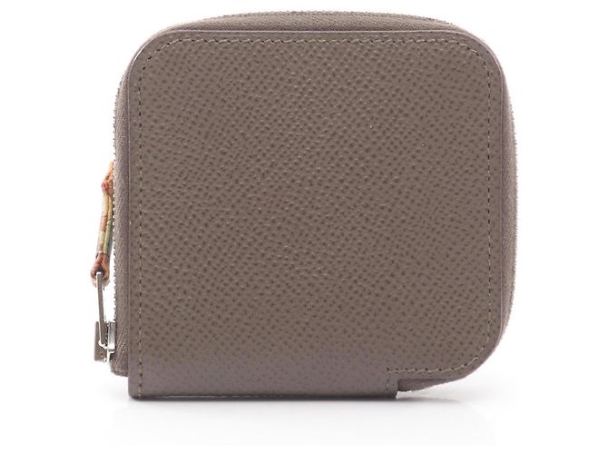 Billetera compacta mini Hermès Azap con monedero, cuero Epsom, mujer, gris Castaño