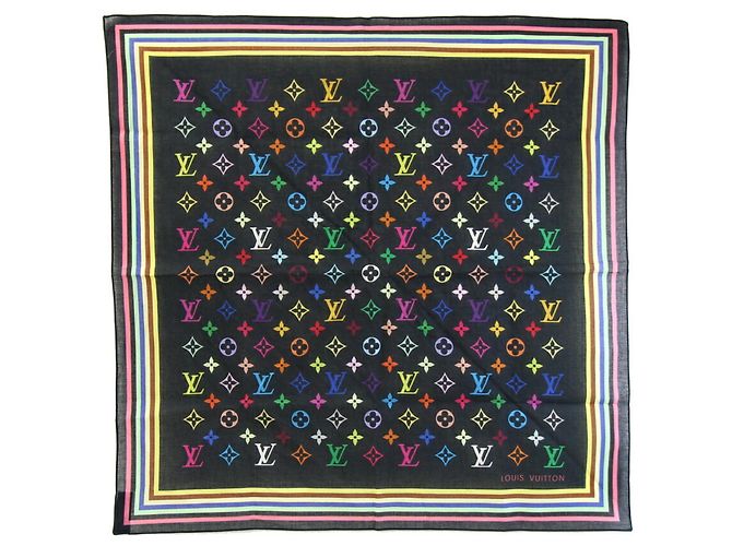Sciarpa Monogram Multicolore Louis Vuitton Nera % Cotone (Disponibile anche come fazzoletto per donne) LOUIS VUITTON Nero