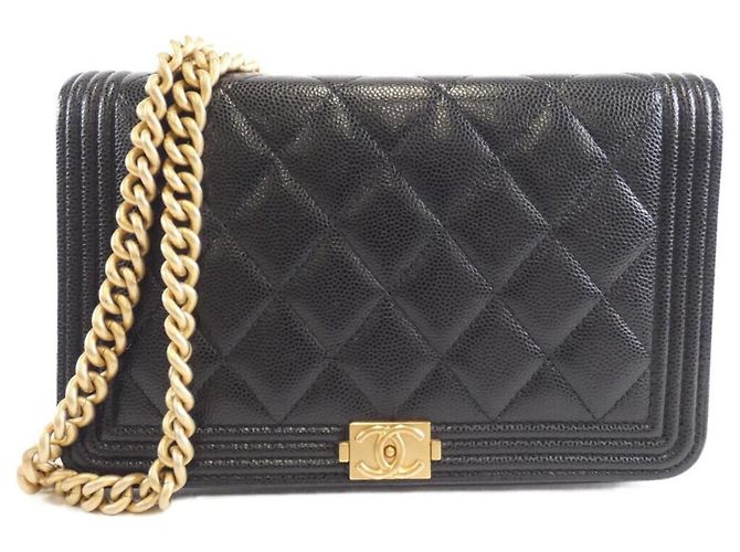 Chanel Boy Line Chain Wallet Black