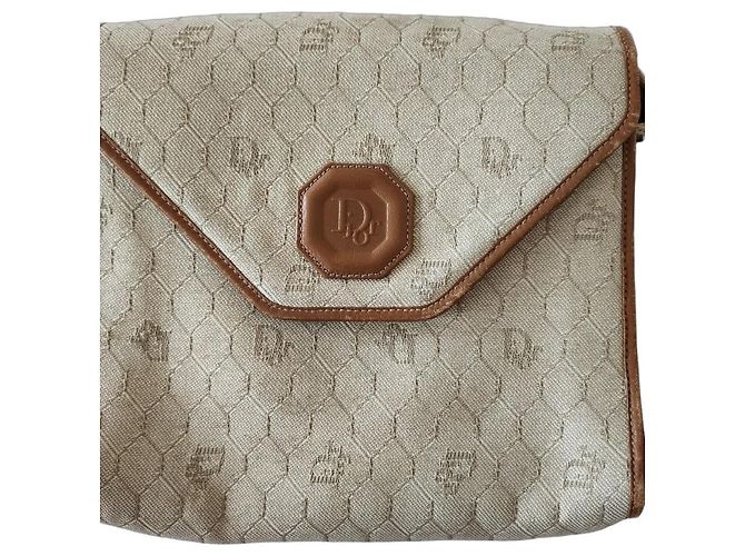 Bolsa transversal Christian Dior Bege em lona e couro