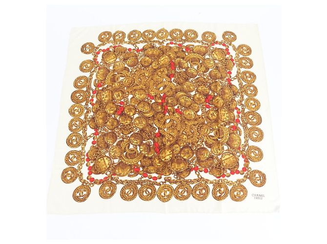 Cachecol/Lenço/Estola de seda com padrão de corrente Chanel para mulheres Dourado