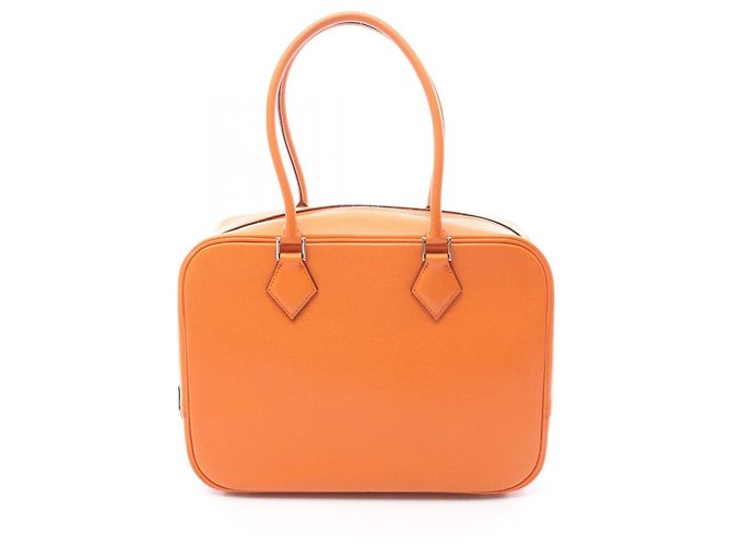 Bolsa Hermès Plume em couro e couro Epsom, laranja para mulheres.